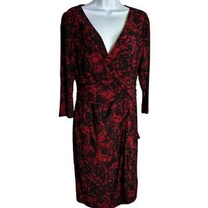 Lauren Ralph Lauren Red Black Stretch Jersey 10 Long Sleeve Holiday Xmas